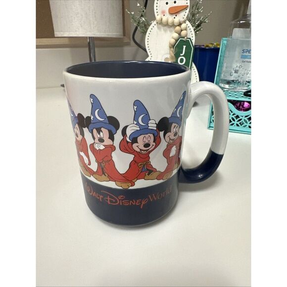Disney World Mickey‎ Mouse Mug Fantasia Wizard Coffee Cup Blue Color Block EUC - Picture 1 of 4